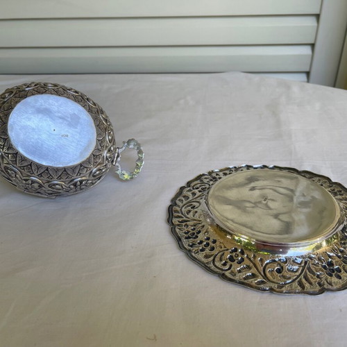 Ornate Silver Bowl Antique with Lid and Plate