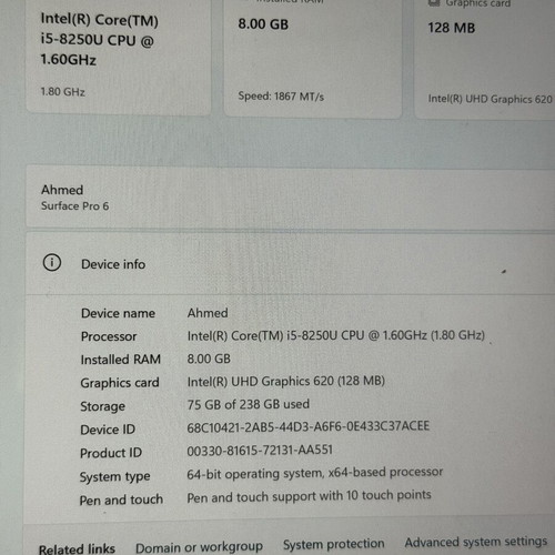 Microsoft Surface Pro 6 i5 8GB RAM 256GB SSD with Keyboard like new
