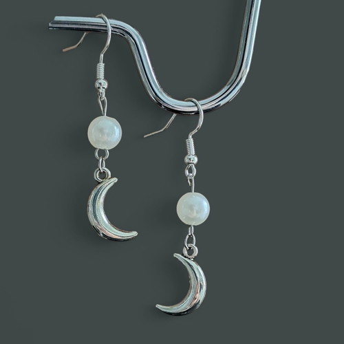 Earrings crescent moons with pearls upcycled, new