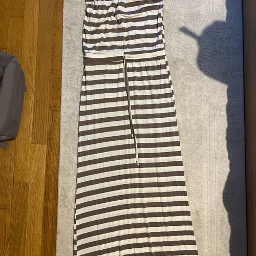Strapless dress like new, striped white and beige, size S-M