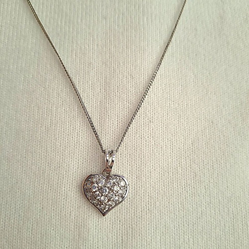 Steel heart necklace with zirconia new, silver color