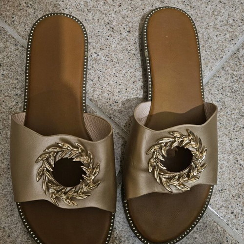 Sandals used with gold buckle, size 38, brown
