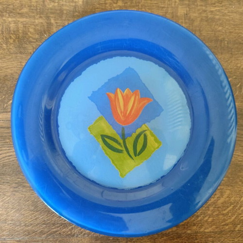 Set of 4 vintage Arcopal France plates Tulips design like new