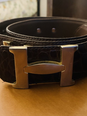 Leather belt Paris St.Germain size 85 like new, dark brown with gold buckle