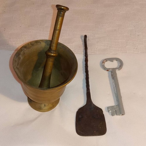 Antika forged cooking utensils 1840-1890 used, rare collectible set of 3