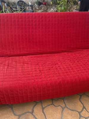 Sofa bed like new with solid wood and glass coffee table