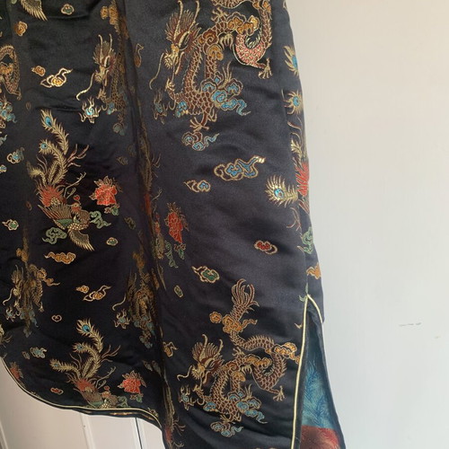 Cheongsam dress satin with embroidered dragon and phoenix, like new
