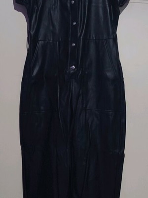 Bershka black faux leather jumpsuit size L like new