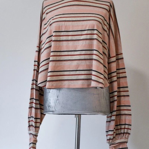 Free People Steph high neck balloon sleeve top used, size medium, striped