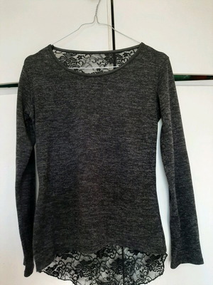Blouse with lace and bow on back like new, gray, size S