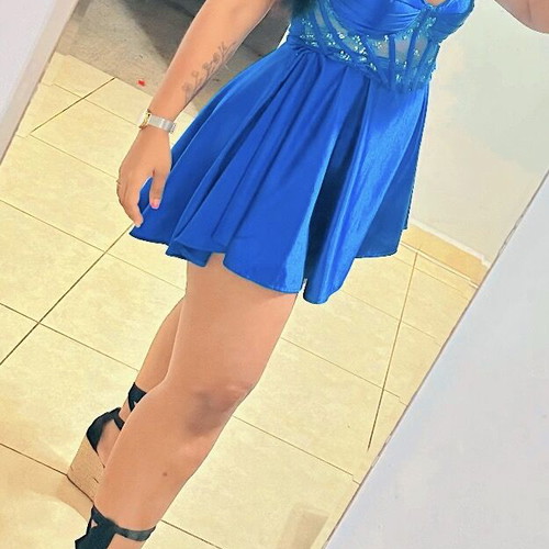 Blue dress satin with corset like new, handmade