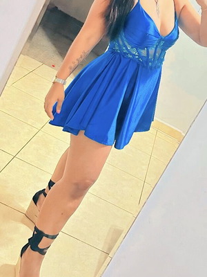 Blue dress satin with corset like new, handmade