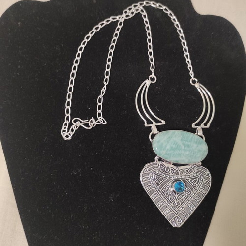 Ethnic Necklace with Amazonite and Topaz, New, Silver and Turquoise