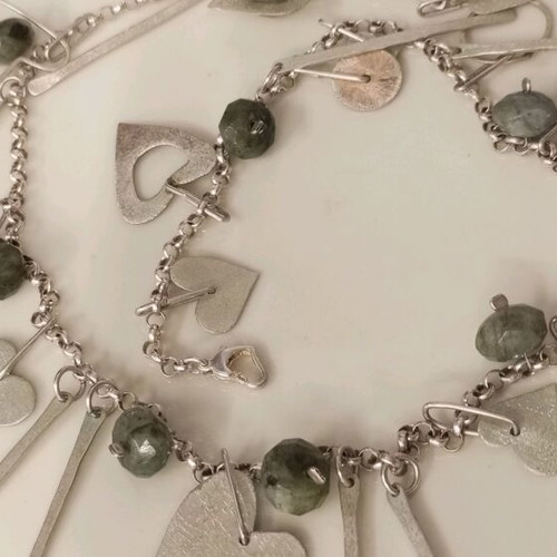 Silver 925 gold-plated necklace with mineral stones like new