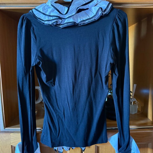 Black shirt with frills on front new, size M