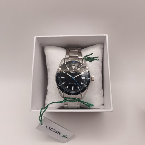 Lacoste Boston 3-Hand men's watch with silver bracelet and black dial