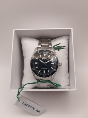 Lacoste Boston 3-Hand men's watch with silver bracelet and black dial