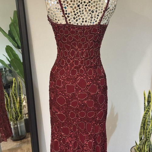 Vintage Charly Silk Beaded Midi Dress Burgundy sequined, like new, size S
