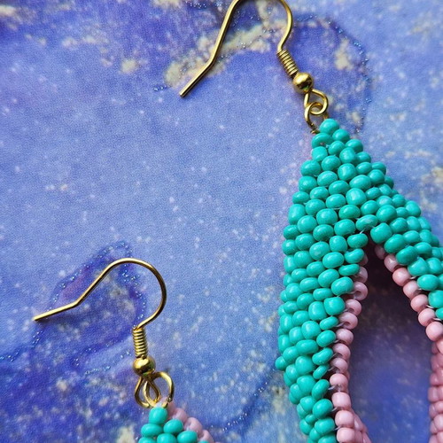 Tropical Vibe Handmade Beaded Leaf Earrings New