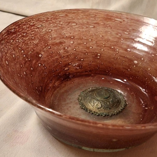 Blown glass bowl light purple color handmade like new with bronze