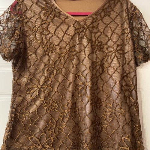 Celestino short-sleeve blouse like new with golden lace, size M