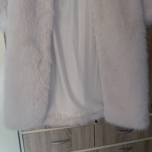 Faux Fur Coat Stradivarius New, White, Size S