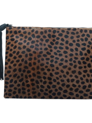 Wings Nora Calf Hair Leopard Print Leather Tassel Clutch Bag used