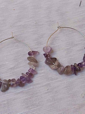 Hoop earrings with amethyst stones new, purple