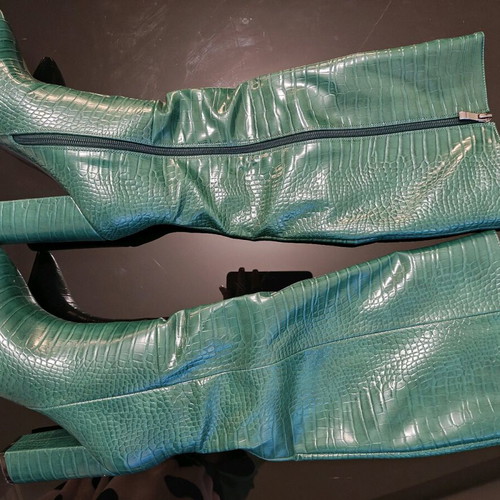 Green croco boots new with low thick heel