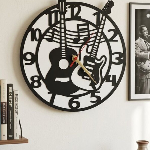 Wall clock with guitar theme like new, analog