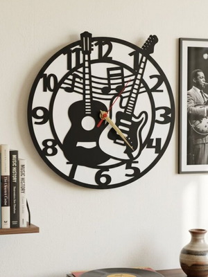 Wall clock with guitar theme like new, analog