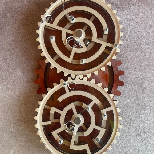 Wooden logic puzzles like new, set of 2 with labyrinth and gears
