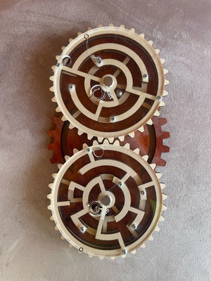 Wooden logic puzzles like new, set of 2 with labyrinth and gears