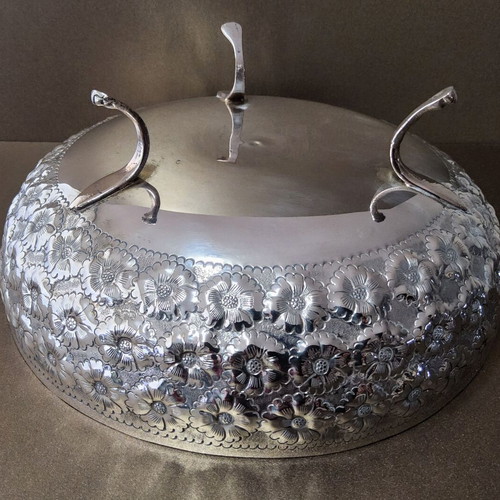 Vintage Silver 830 Fondue Bowl with Floral Repoussé Design used