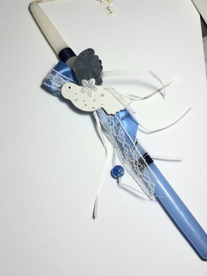 Handmade candle new with lace, satin ribbon and wooden decoration