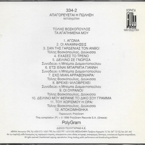 Tolis Voskopoulos CD Ta Agapimena Mou like new, laiko