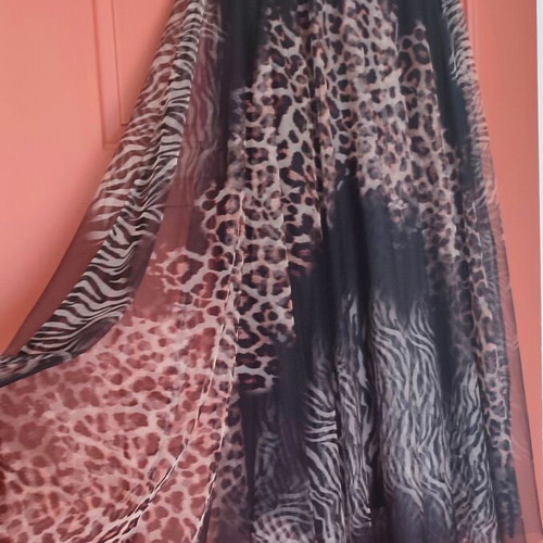 Maxi skirt flared animal print tulle new, one size