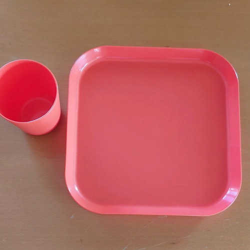 IKEA plastic plates and cups set of 16 like new, orange