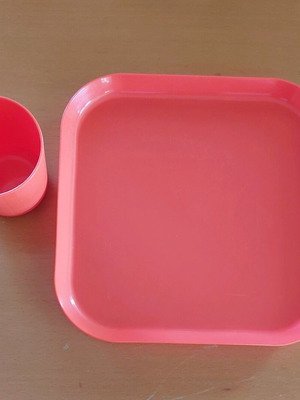 IKEA plastic plates and cups set of 16 like new, orange