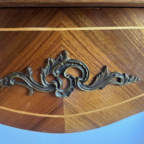 Antique walnut console table with brass and marquetry