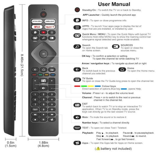 Remote control for Philips Ambilight TV 4K OLED LED Ultra HD FHD new