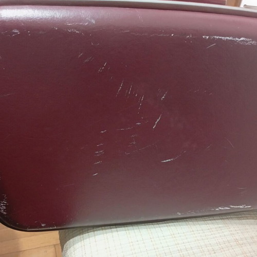 Vintage travel suitcase used, burgundy leather exterior
