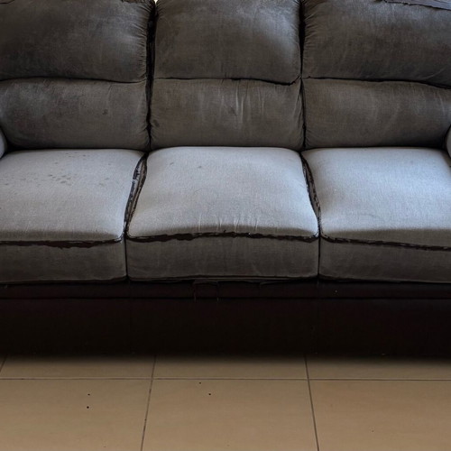 3-seater sofa used with fabric wear, gray