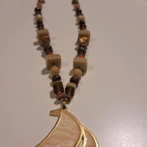 Necklace like new with multicolored beads and gold sailboat pendant