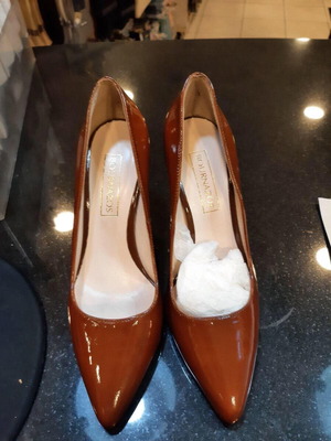 Γόβες λουστρίνι Μπουρναζός ταμπά καινούργιο, γνήσιο δέρμα, 8 πόντοι