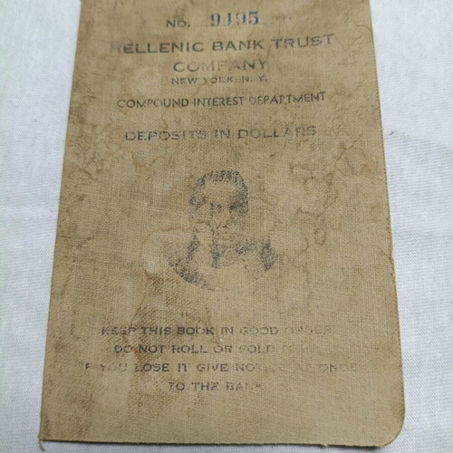 Hellenic Bank Trust Company deposit book used, New York 1942