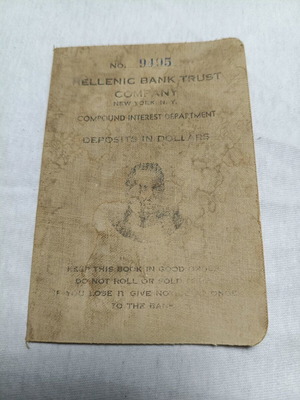 Hellenic Bank Trust Company deposit book used, New York 1942