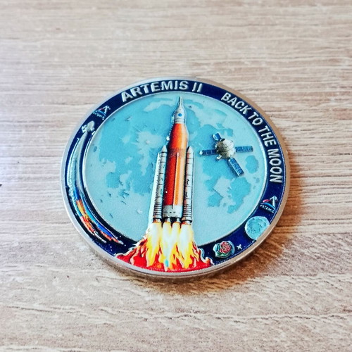 Artemis II Lunar Mission commemorative coin new, silver finish with enamel
