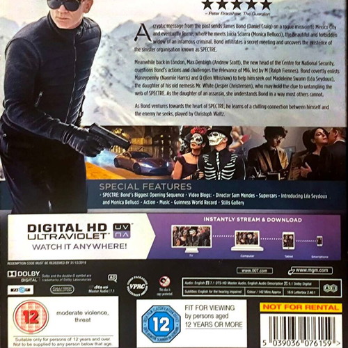 James Bond Spectre Blu-Ray μεταχειρισμένο, αγγλικοί υπότιτλοι
