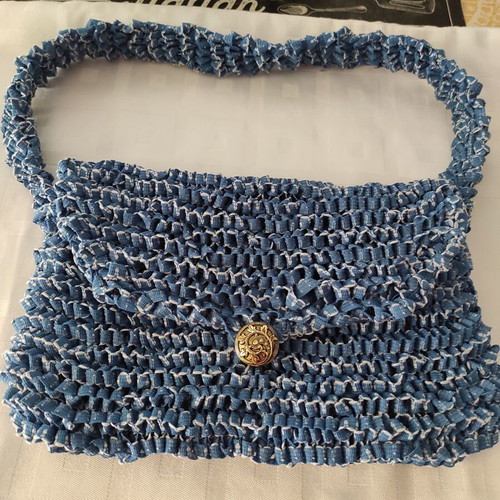 Handmade knitted shoulder bag new, blue